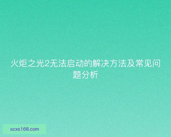 火炬之光2无法启动的解决方法及常见问题分析